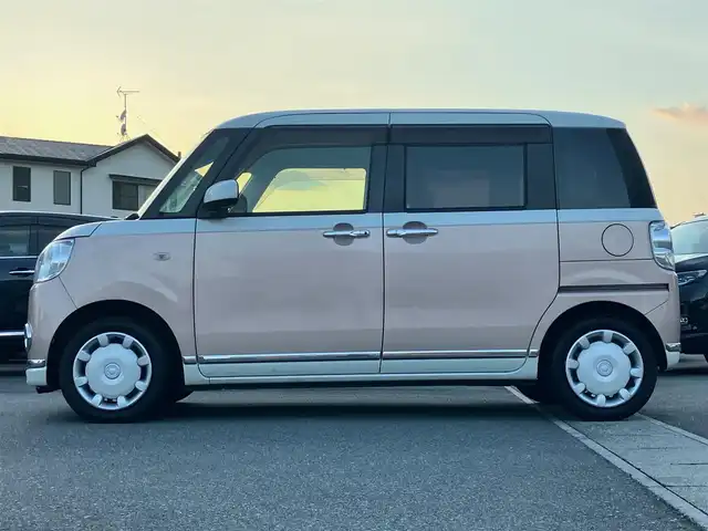 ダイハツ ムーヴ キャンバス X メイクアップ SA Ⅲ 静岡県 2018(平30)年 4.5万km パールホワイトⅢ/ライトローズマイカメタリックⅡ 2トーン エンジンスタートボタン/パワーステアリング/パワーウィンドウ/アイドリングストップ/スマートキー/オートエアコン/USB入力端子/バックカメラ/純正ナビ(CD/DVD/BT/フルセグ)/ドライブレコーダー/ベンチシート/フロアマット/両側スライドドア/ABS/横滑り防止装置/コーナーセンサー/レーンキープアシスト/盗難防止装置/オートライト/オートマチックハイビーム/Wエアバック/衝突軽減システム