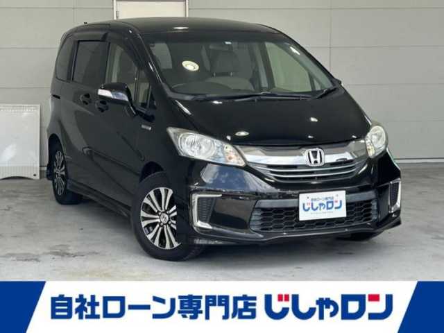 ホンダ フリード ハイブリット ジャストセレクション 沖縄県 2014(平26)年 7.7万km 黒 (株)IDOMが運営する【じしゃロンOO店】の自社ローン専用車両になりますこちらは現金またはオートローンご利用時の価格です。自社ローンご希望の方は別途その旨お申付け下さい/純正ナビ　/バックカメラ　/ＥＴＣ　/両側パワースライドドア　/クルーズコントロール　/ドライブレコーダー　/スマートキー　/純正アルミホイール　