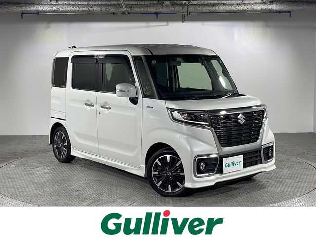 スズキ スペーシア カスタム HYBRID XS 沖縄県 2021(令3)年 6.4万km ピュアホワイトP 県外仕入　/禁煙車　/社外ナビ　/　ＤＶＤ　ＣＤ　Ｂｌｕｅｔｏｏｔｈ　/バックカメラ　/両側パワースライドドア　/レーダークルーズコントロール　/前方ドライブレコーダー　/デュアルカメラブレーキサポート/シートヒーター