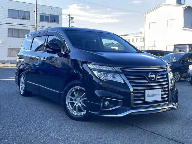 日産 エルグランド 福井県 2019(令1)年 7.6万km ファントムブラック メーカー純正ナビゲーション/（CD/DVD/BT）/Wサンルーフ/フルセグテレビ/アラウンドビューモニター/アダプティブクルーズコントロール/エマージェンシーブレーキ/レーンキープアシスト/両側電動スライドドア/純正フリップダウンモニター/社外17インチアルミホイール/ETC/クリアランスソナー/LEDヘッドライト/LEDフォグランプ/パワーバックドア/2列目キャプテンシート/オットマン/黒革シート/前席パワーシート/（シートメモリ付き）/シートヒーター/USBポート/オートリトラミラー/オートライト/プッシュスタート/スマートキー/保証書/取扱説明書