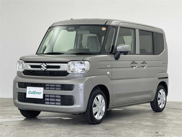 スズキ スペーシア HYBRID G 群馬県 2025(令7)年 0.1万km未満 モスグレーメタリック 届出済未使用車　純正８インチナビ　全方位カメラ　両側スライドドア　ＬＥＤライト　ハイビームアシスト　ベンチシート　ステアリングリモコン　車線逸脱防止警報　コーナーセンサー　スマートキー　スペアキー