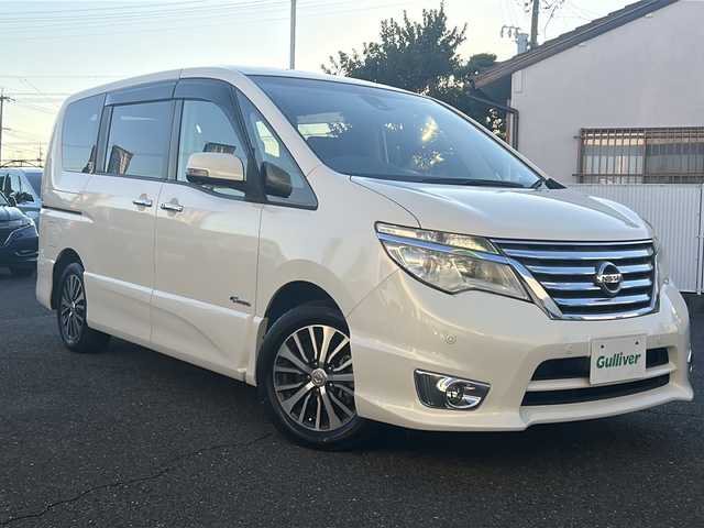 日産 セレナ HWS S HV Vセレ +SeftyⅡ 愛知県 2015(平27)年 3.7万km ブリリアントホワイトパール ワンオーナー/純正メモリナビ/【フルセグ・DVD再生可・CD・Bluetooth】/バックカメラ/アラウンドビューカメラ/純正フリップダウンモニター/両側パワースライドドア/エマージェンシーブレーキ/踏み間違い衝突防止アシスト/車線逸脱警報/ふらつき警報/前方ドライブレコーダー/ビルトインETC/クルーズコントロール/電動格納ミラー/ウィンカーミラー/プッシュスタート/スマートキー/スペアキーあり/純正フロアマット/ドアバイザー/新車保証書/取扱説明書