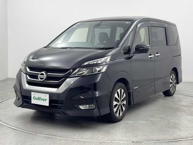 日産 セレナ ハイウェイスター 群馬県 2017(平29)年 7.1万km ダイヤモンドブラック 純正９型ナビ　純正１１型後席モニター　全周囲カメラ　衝突軽減ブレーキ　ハンズフリー両側電動スライドドア　ビルトインＥＴＣ　ドライブレコーダー　クリアランスソナー　オートライト　スマートキー　禁煙車
