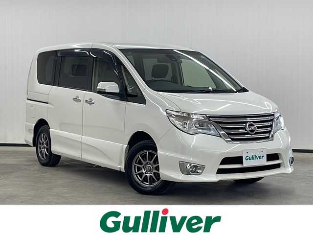 日産 セレナ ハイウェイスター Vセレ +Safty 長崎県 2014(平26)年 7万km ブリリアントホワイトパール カロッツェリア８インチナビ（ＡＶＩＣ－ＣＬ９１０）/（フルセグテレビ/CD/ＤＶＤ/Bluetooth）/バックカメラ/クルーズコントロール/両側パワースライドドア/衝突軽減ブレーキ/横滑り防止装置/ETC/ドライブレコーダー/社外15インチアルミホイール/純正フロアマット/レーンディパーチャーアラート/シートバックテーブル/リアサンシェード/フォグライト/黒革ハンドル/電動ウィンカーミラー/電動格納ミラー/ドアバイザー/プッシュスタート
