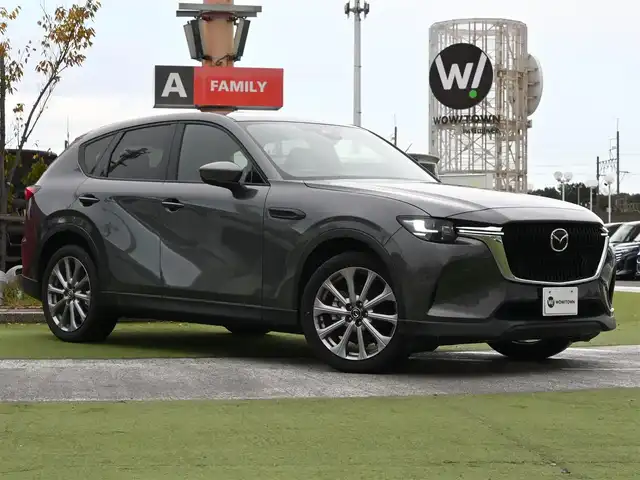 マツダ ＣＸ－６０ 25S Lパッケージ 千葉県 2023(令5)年 2.4万km マシーングレープレミアムM 235/50R20/i-ACTIVSENSE/・スマートブレーキサポート/・レーンキープ・アシスト・システム/・ブラインドスポットモニタリング/アクティブ・ドライビング・ディスプレイ/パワーバックドア/レザーシート/前席パワーシート/シートヒーター/純正SDナビ/地デジTV/【Bluetooth接続】/【Apple CarPlay　Android Auto対応】/360°ビュー・モニター/ワイヤレス充電/革巻きステアリング/ステアリングヒーター/ステアリングスイッチ/パドルシフト/ETC/LEDヘッドライト/ウインカーミラー/コーナーセンサー/純正20インチアルミホイル/サイド/カーテンエアバッグ/アドバンストキーレスエントリー