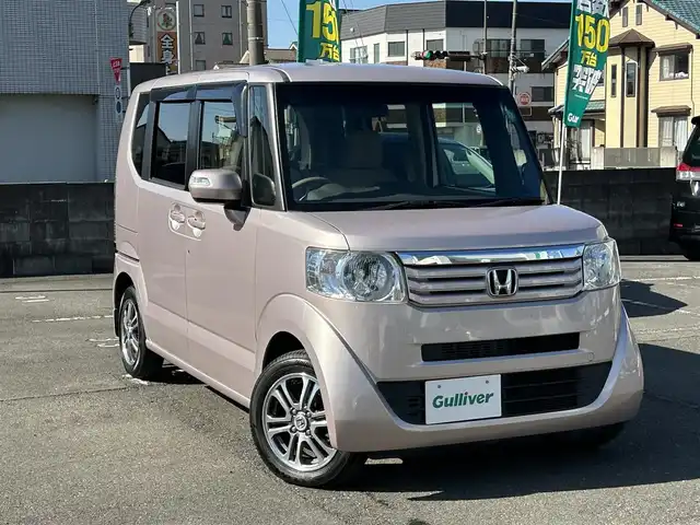 ホンダ Ｎ ＢＯＸ G ターボ Lパッケージ 静岡県 2014(平26)年 8.9万km チェリーシェルピンクメタリック 純正ナビ(CD/DVD/SD/TV/BT)/バックカメラ/横滑り防止/プッシュスタート/オートヘッドライト(ディスチャージ)/両側パワースライドドア/電動格納ミラー/集中ドアロック/革巻きステアリング/ステアリングリモコン(オーディオ)/パドルシフト/クルーズコントロール/ETC/純正フロアマット/ドアバイザー/バニティミラー/プラズマクラスター搭載オートエアコン/取扱説明書