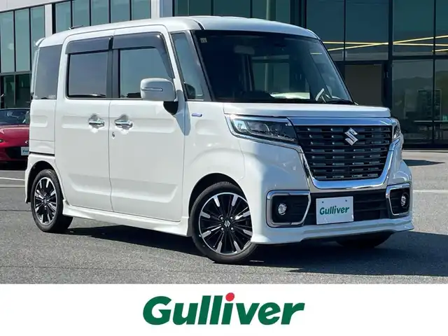 スズキ スペーシア カスタム HYBRID XS ターボ 奈良県 2018(平30)年 6.4万km ピュアホワイトP 両側パワースライドドア/Panasonicフローティングナビ(フルセグTV/CD/DVD/AM・FM/BT)/バックカメラ/ETC/パドルシフト/スズキセーフティサポート/クルーズコントロール/運転席シートヒーター/ハーフレザーシート/本革巻きステアリング/LEDヘッドライト/純正15インチアルミホイール/純正フロアマット/後席サンシェード