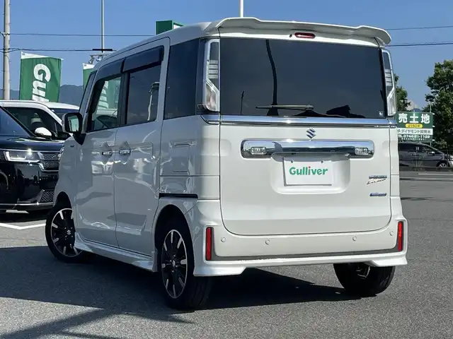 スズキ スペーシア カスタム HYBRID XS ターボ 奈良県 2018(平30)年 6.4万km ピュアホワイトP 両側パワースライドドア/Panasonicフローティングナビ(フルセグTV/CD/DVD/AM・FM/BT)/バックカメラ/ETC/パドルシフト/スズキセーフティサポート/クルーズコントロール/運転席シートヒーター/ハーフレザーシート/本革巻きステアリング/LEDヘッドライト/純正15インチアルミホイール/純正フロアマット/後席サンシェード