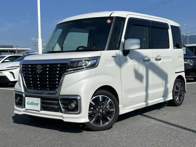 スズキ スペーシア カスタム HYBRID XS ターボ 奈良県 2018(平30)年 6.4万km ピュアホワイトP 両側パワースライドドア/Panasonicフローティングナビ(フルセグTV/CD/DVD/AM・FM/BT)/バックカメラ/ETC/パドルシフト/スズキセーフティサポート/クルーズコントロール/運転席シートヒーター/ハーフレザーシート/本革巻きステアリング/LEDヘッドライト/純正15インチアルミホイール/純正フロアマット/後席サンシェード