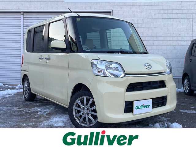 ダイハツ タント X SA 道東・釧路十勝 2014(平26)年 6.3万km コットンアイボリー 純正ナビ(AM、FM、フルセグTV、CD/DVD、SD、BT)/積み込み夏タイヤ/エンジンスターター/ステアリングスイッチ/片側パワースライドドア/衝突被害軽減システム/ETC/バックカメラ/横滑り防止/オートライト/プッシュスタート/電格ミラー