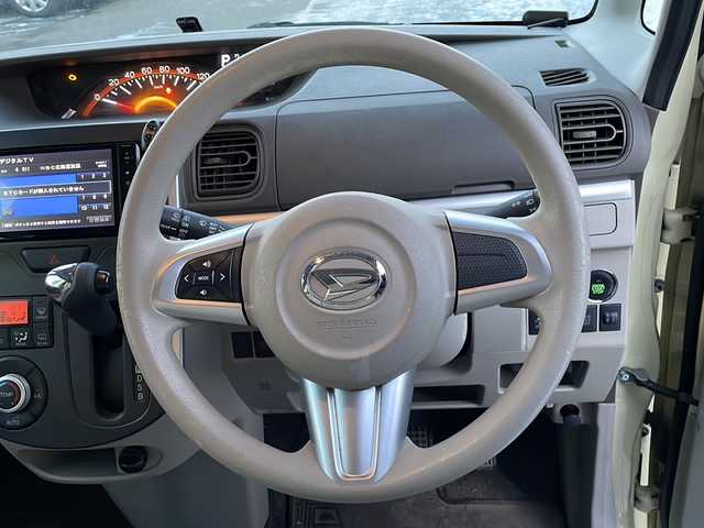 ダイハツ タント X SA 道東・釧路十勝 2014(平26)年 6.3万km コットンアイボリー 純正ナビ(AM、FM、フルセグTV、CD/DVD、SD、BT)/積み込み夏タイヤ/エンジンスターター/ステアリングスイッチ/片側パワースライドドア/衝突被害軽減システム/ETC/バックカメラ/横滑り防止/オートライト/プッシュスタート/電格ミラー