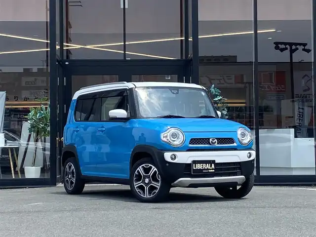 マツダ フレア クロスオーバー XS 福岡県 2015(平27)年 6.8万km 青Ｍ ・ホワイトルーフ/ ・衝突被害軽減システム/・純正メモリナビ ”CA9PC”/フルセグTV/CD/DVD/BT/USB/SD/ipod/・バックカメラ/・D席シートヒーター/・ETC/・HID AUTOヘッドライト/・アイドリングストップ/・シートリフター/・スマートキー/・ドアバイザー/・純正15インチAW/・保証書/取扱説明書/記録簿