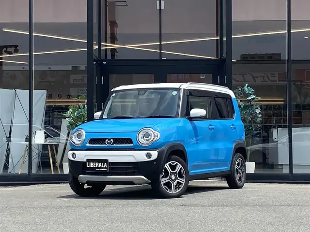 マツダ フレア クロスオーバー XS 福岡県 2015(平27)年 6.8万km 青Ｍ ・ホワイトルーフ/ ・衝突被害軽減システム/・純正メモリナビ ”CA9PC”/フルセグTV/CD/DVD/BT/USB/SD/ipod/・バックカメラ/・D席シートヒーター/・ETC/・HID AUTOヘッドライト/・アイドリングストップ/・シートリフター/・スマートキー/・ドアバイザー/・純正15インチAW/・保証書/取扱説明書/記録簿
