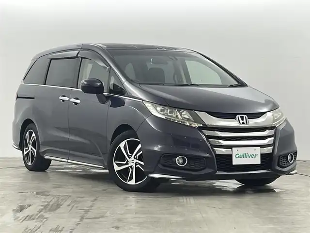ホンダ オデッセイ アブソルート 福島県 2014(平26)年 7.5万km パープル 安心パッケージ　/・衝突被害軽減/・車線逸脱警報/・誤発信抑制機能/レーダークルーズコントロール/純正ＨＤＤナビゲーション　/【AM/FM/DVD/CD/Bluetooth/フルセグ】/バックカメラ　/ドライブレコーダー　/ハーフレザーシート　/両側パワースライドドア　/パドルシフト　/ＥＴＣ　/ステアリングスイッチ　/・革巻きステアリング　/プッシュスタート/・スマートキー/・スペアキー/LEDライト/・フォグライト/・オートライト/取扱説明書/・保証書