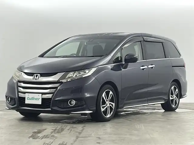 ホンダ オデッセイ アブソルート 福島県 2014(平26)年 7.5万km パープル 安心パッケージ　/・衝突被害軽減/・車線逸脱警報/・誤発信抑制機能/レーダークルーズコントロール/純正ＨＤＤナビゲーション　/【AM/FM/DVD/CD/Bluetooth/フルセグ】/バックカメラ　/ドライブレコーダー　/ハーフレザーシート　/両側パワースライドドア　/パドルシフト　/ＥＴＣ　/ステアリングスイッチ　/・革巻きステアリング　/プッシュスタート/・スマートキー/・スペアキー/LEDライト/・フォグライト/・オートライト/取扱説明書/・保証書
