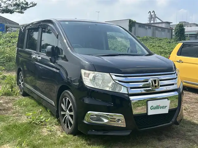 ホンダ ステップワゴン スパーダ S 高知県 2011(平23)年 10.5万km プレミアムブラキッシュパール スマートキー/ビルトインETC/7インチ純正ナビ/ワンセグテレビ/Bluetooth/シートカバ‐/社外AW/ディスチャージヘッドライト