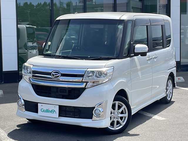 ダイハツ タント カスタム X トップED SA 道東・釧路十勝 2014(平26)年 5.5万km パールホワイトⅢ ・ワ ンオーナー/・4WD/・ 社外ナビ/（AM・FM・CD・DVD・フルセグ・BT）/・バックカメラ/・片側パワースライドドア/・純正エンジンスターター/・革調シートカバー/・スマートキー/・プッシュスタート/・衝突被害軽減ブレーキ/・アイドリングストップ/・純正アルミホイール/・純正LEDヘッドライト/・保証書/・取扱説明書
