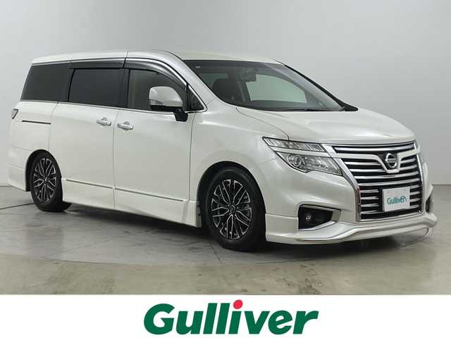 日産 エルグランド 250ハイウェイスター 道央・札幌 2014(平26)年 15.8万km ブリリアントホワイトパール ・4WD/・純正ナビ（MM515D-L）/・BT/CD/DVD/SD/AUX/フルセグTV/・クルーズコントロール/・両側パワースライドドア/・デジタルインナーミラー/・ハーフレザーシート/・オットマン/・ステアリングスイッチ/・LEDオートライト/・プッシュスタート/・スマートキー/・純正エンジンスターター/・ETC/・社外車高調/・積込純正サスペンション/・積込冬タイヤ純正AW付