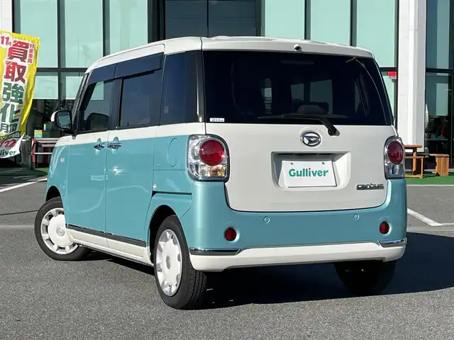 ダイハツ ムーヴ キャンバス G メイクアップ リミテッド　SAⅢ 奈良県 2021(令3)年 3万km パールホワイトⅢ/ファインミントメタリック 2トーン Panasonic7インチナビ（CN-E330D）/（TV/BT/CD）/アラウンドビューモニター/後方コーナーセンサー/衝突軽減システム/レーンキープアシスト/両側パワースライドドア/オートライト/LEDヘッドライト/電動格納ミラー/前方ドライブレコーダー/ETC/純正ホイールキャップ/スペアキーX1