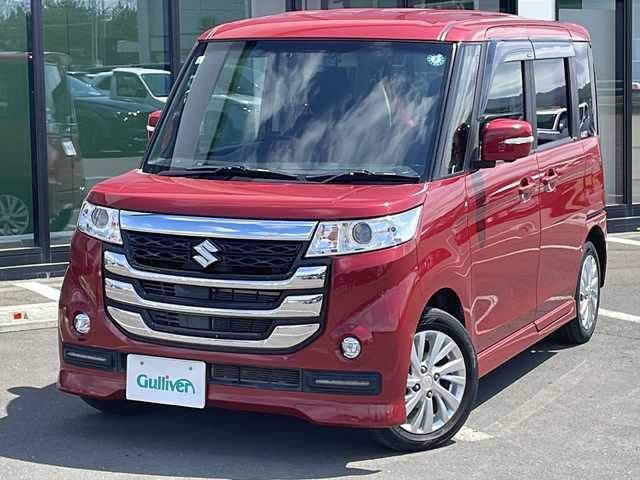 スズキ スペーシア カスタム Z 道東・釧路十勝 2017(平29)年 6.5万km フェニックスレッドパール ・４WD/・純正ナビ/（CD・DVD・AM・FM・USB・BT・AppleCarPlay/AndroidAuto）/・全方位モニター/・両側パワースライドドア/・シートヒーター/・アイドリングストップ/・オートエアコン/・オートライト/・HIDヘッドライト/・ドライブレコーダー/・フロントベンチシート/・助手席アンダーボックス/・エンジンスターター