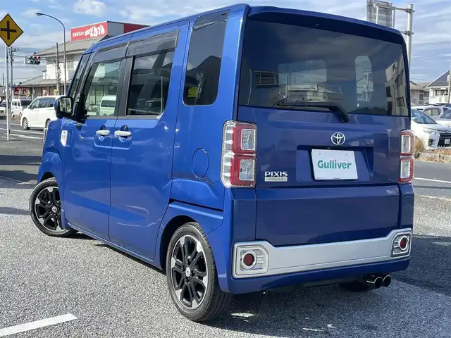 トヨタ ピクシスメガ G SA 千葉県 2015(平27)年 12.7万km ブルーマイカM ワンオーナー/スマートアシスト/〇衝突被害軽減ブレーキ/〇誤発進抑制機能(前方)/〇衝突警報機能/ローダウン（純正スプリング有）/社外スピーカー（carrozzeria）/レーダー探知機（ZERO 600V）/社外マフラー（純正有）/社外エアクリーナー/ブースト計/carrozzeria8インチナビ/〇フルセグTV/BTオーディオ/CD/DVD/ラジオ/バックカメラ/両側パワースライドドア/アイドリングストップ/ドライブレコーダー/スマートキー/プッシュスタート/純正15インチAW/LEDヘッドランプ/フォグ/ETC/保証書/取説/スペアキー