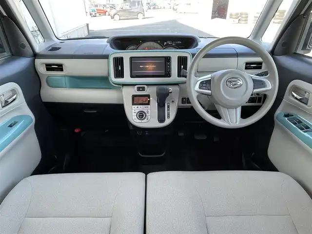 ダイハツ ムーヴ キャンバス G メイクアップ リミテッド　SAⅢ 佐賀県 2019(平31)年 5.2万km パールホワイトⅢ/ファインミントメタリック 2トーン 純正SDナビゲーション/・フルセグTV/CD/DVD/SD/USB/Bluetooth/パノラマモニター/前方ドライブレコーダー/両側パワースライドドア/TVキャンセラー/D席シートヒーター/ISOFIX対応/ステアリングリモコン/フロントデアイサ機能/純正LEDヘッドライト/・オートマチックハイビーム/純正LEDフォグランプ/純正フロアマット/純正ドアバイザ―/新車保証書/取扱説明書/衝突軽減ブレーキ/横滑り防止装置/アイドリングストップ