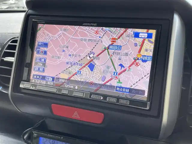 ホンダ Ｎ ＢＯＸ カスタム G ターボパッケージ 滋賀県 2012(平24)年 8.2万km クリスタルブラックパール ●ALPINEナビ/（フルセグ/CD/DVD/Bluetooth）/●クルーズコントロール/●LEDライト/●オートライト/●両側電動スライドドア/●革巻きステアリング/●ステアリングスイッチ/●パドルシフト/●電動格納ウインカーミラー/●ETC/●プッシュスタート/●スマートキー/●スペアキー１本/●横滑り防止装置/●純正15インチアルミホイール/●保証書/●取扱説明書