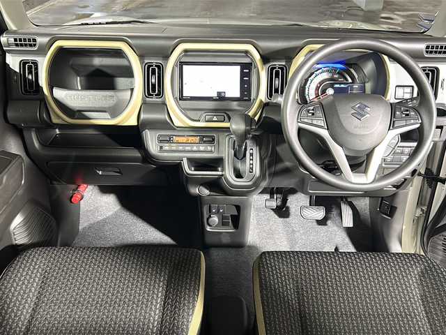 スズキ ハスラー HYBRID X 広島県 2025(令7)年 0.1千km ソフトベージュメタリック 届出済未使用車/登録時18km/デュアルカメラブレーキサポート/レーダークルーズコントロール/車線逸脱警報/オートハイビーム/コーナーセンサー/社外ナビ（AVN-R9W）/・フルセグ/CD/DVD/SD/REC/BT/テレビ設定必要/アイドリングストップ/LEDヘッドライト/オートライト/ヘッドライトレベライザー/シートヒーター/スマートキー/プッシュスタート/スペアキー/W+サイド+カーテンエアバック