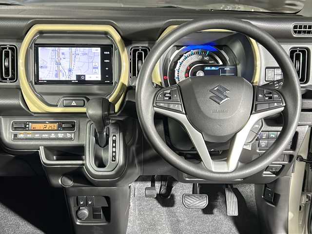 スズキ ハスラー HYBRID X 広島県 2025(令7)年 0.1千km ソフトベージュメタリック 届出済未使用車/登録時18km/デュアルカメラブレーキサポート/レーダークルーズコントロール/車線逸脱警報/オートハイビーム/コーナーセンサー/社外ナビ（AVN-R9W）/・フルセグ/CD/DVD/SD/REC/BT/テレビ設定必要/アイドリングストップ/LEDヘッドライト/オートライト/ヘッドライトレベライザー/シートヒーター/スマートキー/プッシュスタート/スペアキー/W+サイド+カーテンエアバック