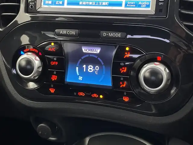 日産 ジューク 15RX タイプV 新潟県 2012(平24)年 7.2万km サファイアブラック 純正ナビ/Bluetooth/DVD/CD/バックカメラ/ビルトインETC/スペアキー1本/スマートキー/プッシュスタート/純正17インチアルミホイール/フロントフォグランプ/電動格納ミラー/革巻きステアリング/ISOFIX/取扱説明書