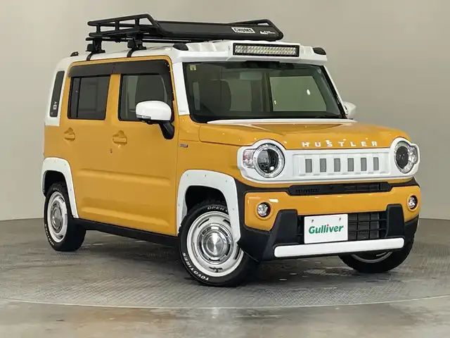 スズキ ハスラー HYBRID X ターボ 栃木県 2020(令2)年 3.4万km アクティブイエロー/ホワイト2トーンルーフ 4WD/ターボ/ルーフキャリア/バックラダー/オールテレーンタイヤ/ルーフトップライティング/DEAN製アルミホイール/純正ナビ/(フルセグTV・Bluetooth・CD・DVD・USB)/全方位カメラ/バックカメラ/スズキセーフティサポート/ ・衝突軽減ブレーキ/ ・レーンキープアシスト/ ・アダプティブクルーズコントロール/パドルシフト/ETC/LEDヘッドライト/オートライト/ダウンヒルアシストコントロール/純正フロアマット/後方コーナーセンサー