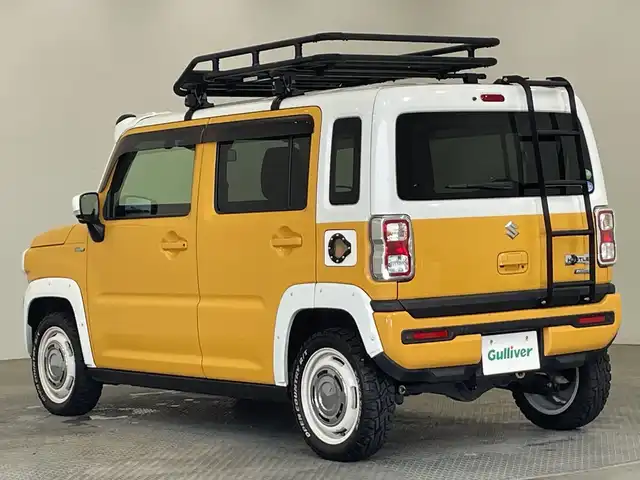 スズキ ハスラー HYBRID X ターボ 栃木県 2020(令2)年 3.4万km アクティブイエロー/ホワイト2トーンルーフ 4WD/ターボ/ルーフキャリア/バックラダー/オールテレーンタイヤ/ルーフトップライティング/DEAN製アルミホイール/純正ナビ/(フルセグTV・Bluetooth・CD・DVD・USB)/全方位カメラ/バックカメラ/スズキセーフティサポート/ ・衝突軽減ブレーキ/ ・レーンキープアシスト/ ・アダプティブクルーズコントロール/パドルシフト/ETC/LEDヘッドライト/オートライト/ダウンヒルアシストコントロール/純正フロアマット/後方コーナーセンサー