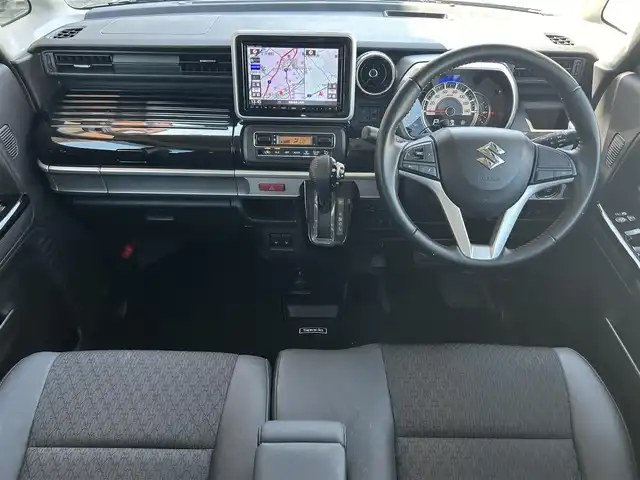 スズキ スペーシア カスタム HYBRID XS 福島県 2020(令2)年 1.1万km ムーンライトバイオレットPM 4WD/デュアルカメラブレーキサポート/純正8インチSDナビ/　【フルセグ/CD/DVD/BT/SD/USB/MSV】/バックカメラ/全周囲カメラ/ステアリングスイッチ/両側パワースライドドア/前席シートヒーター/ハーフレザーシート/ベンチシート/ヘッドアップディスプレイ/パーキングアシスト/レーンキープアシスト/コーナーセンサー/横滑り防止機能/アイドリングストップ/純正フロアマット/純正ドアバイザー/LEDヘッドライト（AUTO機能付き）/　・フォグランプ/リアサンシェード/リアサーキュレーター/シートバックテーブル/スペアキー×１