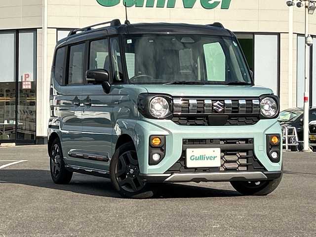 スズキ スペーシア ギア HYBRID XZ 佐賀県 2024(令6)年 0.7万km オフブルーメタリック/ガンメタリック2トーンルーフ 純正9インチナビ(フルセグ/Bluetooth/CarPlay)/全方位カメラ/両側パワースライドドア/D/N席シートヒーター/ステアリングヒーター/ヘッドアップディスプレイ/ETC/コーナーセンサー/アダクティブクルーズコントロール/デュアルセンサーブレーキサポート/レーンキープアシスト/純正14インチアルミホイール/LEDヘッドライト/オートライト/純正フロアマット/プッシュスタート/スマートキー