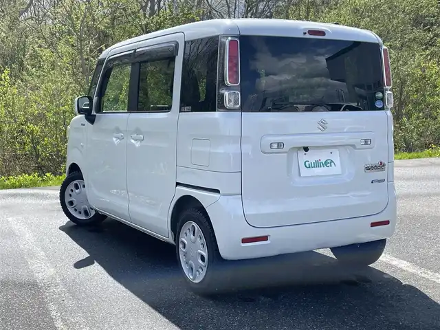 スズキ スペーシア HYBRID X 青森県 2018(平30)年 5.8万km ピュアホワイトP 4WD/社外SDナビ/　 CD/DVD/BT/SD/フルセグTV/バックカメラ/両側パワースライドドア/オートライト/シートヒーター/アイドリングストップ/スマートキー