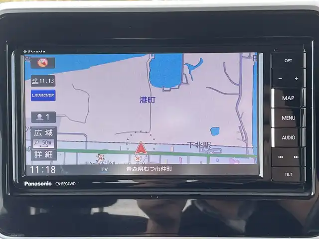 スズキ スペーシア HYBRID X 青森県 2018(平30)年 5.8万km ピュアホワイトP 4WD/社外SDナビ/　 CD/DVD/BT/SD/フルセグTV/バックカメラ/両側パワースライドドア/オートライト/シートヒーター/アイドリングストップ/スマートキー