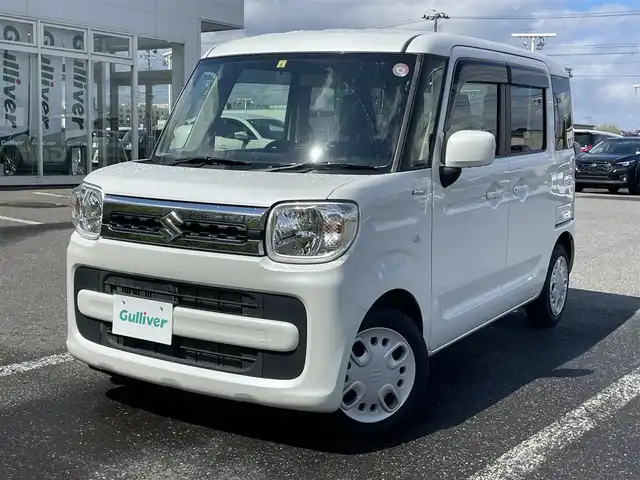 スズキ スペーシア HYBRID X 青森県 2018(平30)年 5.8万km ピュアホワイトP 4WD/社外SDナビ/　 CD/DVD/BT/SD/フルセグTV/バックカメラ/両側パワースライドドア/オートライト/シートヒーター/アイドリングストップ/スマートキー