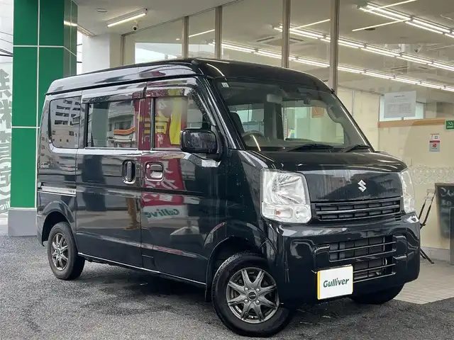 スズキ エブリイ PC リミテッド 広島県 2018(平30)年 8.4万km ブルーイッシュブラックパール3 ○走行距離：86298km（入庫時）/ETC/ドライブレコーダー/レーダーブレーキサポート/横滑り防止機能/保証書＆取扱説明書あり/リモコンキー（スペアキーあり）/CD/2スピーカー/○タイヤサイズ：145/6PR/・社外12インチアルミホイール