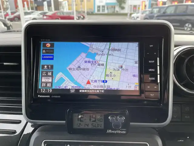 スズキ スペーシア カスタム HYBRID GS 愛媛県 2017(平29)年 5.4万km フェニックスレッドパール プッシュスタート/社外ナビ（CD/DVD/TV/BT/SD）/全方位カメラ/ETC/ドライブレコーダー/片側パワースライドドア/レーンキープアシスト/ヘッドアップディスプレイ/シートヒーター/オートライト/純正アルミホイール