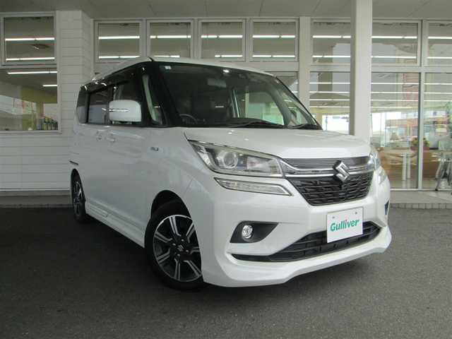 スズキ ソリオ バンディット HV MV 千葉県 2018(平30)年 4.5万km ピュアホワイトP 純正8型SDナビ、フルセグTV/全周囲カメラ/純正オーディオ【DVD/CD/BT/SD】/デュアルカメラブレーキサポート/両側パワースライドドア/LEDヘッドライト&LEDフォグランプ/レーダークルーズコントロール/車線逸脱防止警報装置/パドルシフト付き革巻きステアリング/ナビ連動ステアリングスイッチ/運転席シートヒーター/リアコーナーセンサー/革調シートカバー/前方ドライブレコーダー/ビルトインETC