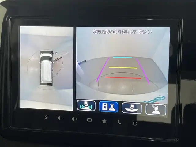 スズキ スペーシア カスタム HYBRID XS ターボ 熊本県 2024(令6)年 1.2万km ピュアホワイトP 禁煙車　/純正ナビ（ＡｐｐｌＣａｒＰｌａｙ・ＡｎｄｒｏｉｄＡｕｔｏ・ＢＴ・フルセグ）/全周囲カメラ　/両側パワースライドドア　/前後クリアランスソナー　/前席シートヒーター　/ステアリングヒーター/スズキセーフティサポート/・デュアルセンサーブレーキサポート/・誤発進制御機能/・後方誤発進抑制/・車線逸脱警報/・車線逸脱抑制機能/・ふらつき警報機能/・発進お知らせ機能/・標識認識機能/・アダブティブクルーズコントロール/横滑り防止/アイドリングストップ/ヘッドアップディスプレイ/純正フロアマット/純正１５インチAW/オートライト/LEDヘッドライト/フォグライト/スマートキー/プッシュスタート/スペアキー1本/保証書/取扱説明書