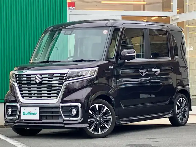スズキ スペーシア カスタム HYBRID XS ターボ 静岡県 2018(平30)年 6.6万km ムーンライトバイオレットPM 純正ナビ(CD/DVD/BT/フルセグ)/全方位カメラ/ドライビウレコーダー前後/デジタルインナーミラー/ヘッドアップディスプレイ/ETC/エンジンスタートボタン/保証書/取扱説明書/ワンオーナー/パワーステアリング/パワーウィンドウ/パドルシフト/アイドリングストップ/ターボ/スマートキー/スペアキー１本/オートエアコン/クルーズコントロール/USB入力端子/ベンチシート/純正フロアマット/ハーフレザーシート/D席シートヒーター/両側パワースライドドア/純正アルミホイール/ABS/横滑り防止装置/コーナーセンサー/レーンキープアシスト/盗難防止装置/オートライト/オートマチックハイビーム/LEDヘッドライト/W+サイドエアバッグ/衝突軽減システム