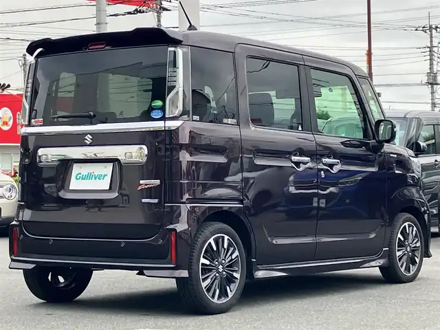 スズキ スペーシア カスタム HYBRID XS ターボ 静岡県 2018(平30)年 6.6万km ムーンライトバイオレットPM 純正ナビ(CD/DVD/BT/フルセグ)/全方位カメラ/ドライビウレコーダー前後/デジタルインナーミラー/ヘッドアップディスプレイ/ETC/エンジンスタートボタン/保証書/取扱説明書/ワンオーナー/パワーステアリング/パワーウィンドウ/パドルシフト/アイドリングストップ/ターボ/スマートキー/スペアキー１本/オートエアコン/クルーズコントロール/USB入力端子/ベンチシート/純正フロアマット/ハーフレザーシート/D席シートヒーター/両側パワースライドドア/純正アルミホイール/ABS/横滑り防止装置/コーナーセンサー/レーンキープアシスト/盗難防止装置/オートライト/オートマチックハイビーム/LEDヘッドライト/W+サイドエアバッグ/衝突軽減システム