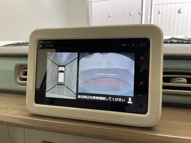 スズキ ラパン X 滋賀県 2015(平27)年 6.1万km フレンチミントパールメタリック/ホワイト2トーンルーフ 純正メーカーナビ/（CD・DVD・フルセグTV・Bluetooth・AUX）/シートヒーター/インパネデコレーションパネル（木目調）/全方位カメラ/前後ドライブレコーダー/ETC/プッシュスタート/衝突被害軽減ブレーキ/横滑り防止装置/アイドリングストップ/オートエアコン/電動格納ミラー/フットパーキングブレーキ/ステアリングスイッチ