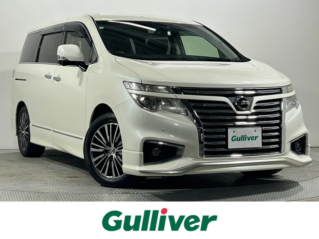 日産 エルグランド 250ハイウェイスターS 大阪府 2017(平29)年 6.6万km ブリリアントホワイトパール 純正ナビ　全周囲カメラ　Bluetooth　フルセグTV DVD再生　両側パワースライドドア　電動リアゲート　ハーフレザーシート　パーキングアシスト　オートライト　HIDヘッドライト　スマートキー2本