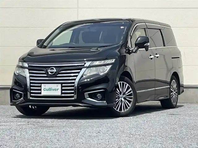 日産 エルグランド 250ハイウェイスターS 茨城県 2018(平30)年 7.5万km ファントムブラック 社外ナビ/Bluetooth/ワンセグテレビ/バックカメラ/ドラレコ/クルーズコントロール/パワーステアリング/パワーウィンドウ/プッシュスタート/フロアマット純正/純正アルミホイール/LEDヘッドライト/助手席オットマン/片側パワスラ