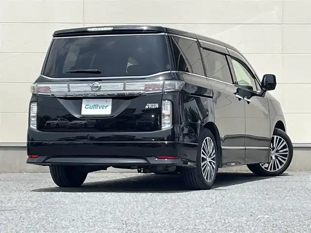 日産 エルグランド 250ハイウェイスターS 茨城県 2018(平30)年 7.5万km ファントムブラック 社外ナビ/Bluetooth/ワンセグテレビ/バックカメラ/ドラレコ/クルーズコントロール/パワーステアリング/パワーウィンドウ/プッシュスタート/フロアマット純正/純正アルミホイール/LEDヘッドライト/助手席オットマン/片側パワスラ