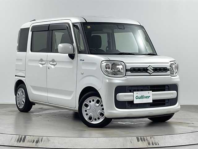 スズキ スペーシア HYBRID G 埼玉県 2018(平30)年 7.6万km ピュアホワイトP 社外SDナビ（AVIC-RW80）（Bluetooth　フルセグTV　CD　DVD　AM　FM）/バックカメラ/ビルトインETC/スタッドレスアルミ付き4本/ハロゲンヘッドライト/横滑り防止装置/衝突軽減ブレーキ/レーンキープアシスト/クリアランスソナー/純正フロアマット/オートライト