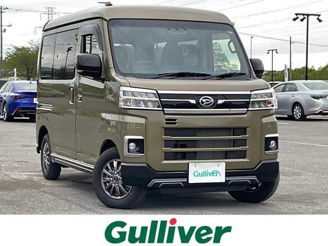 ダイハツ アトレー バン RS 道央・札幌 2023(令5)年 0.3万km オフビートカーキM ４WD/社外メモリーナビ/CD/DVD/BT/フルセグ/衝突被害軽減ブレーキ/横滑り防止装置/レーダークルーズコントロール/レーンキープアシスト/クリアランスソナー/バックカメラ/ドライブレコーダー/アイドリングストップ/両側パワースライドドア/ステアリングリモコン/リアスポイラー/プッシュスタート/スマートキー/LEDヘッドライト/オートライト/オートハイビーム/フォグランプ/電動格納ミラー/ウィンカーミラー/純正フロアマット/ドアバイザー/スペアキー/社外エンジンスターター/鉄チンホイール付冬タイヤ積込/（純正ホイールキャップ付）/145/80/R12/2023年/山8mm