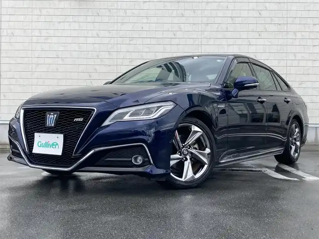 トヨタ クラウン ハイブリッド RS 静岡県 2018(平30)年 4.4万km ダークブルーマイカ Toyota Safety Sense/純正メーカーナビ/　AM FM CD DVD Bluetooth USB AUX/ビルトインETC/LEDオートヘッドランプ/レーダークルーズコントロール/シートヒーター(前席)/前後方クリアランスソナー/純正18インチアルミホイール/スマートキー2本/パドルシフト/フルセグTV/バックモニター/パワーシート(前席)